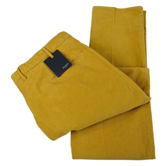 INCOTEX Mens Golden Yellow Flat Front Cotton Stretch Cord Pants 52 36 NWT